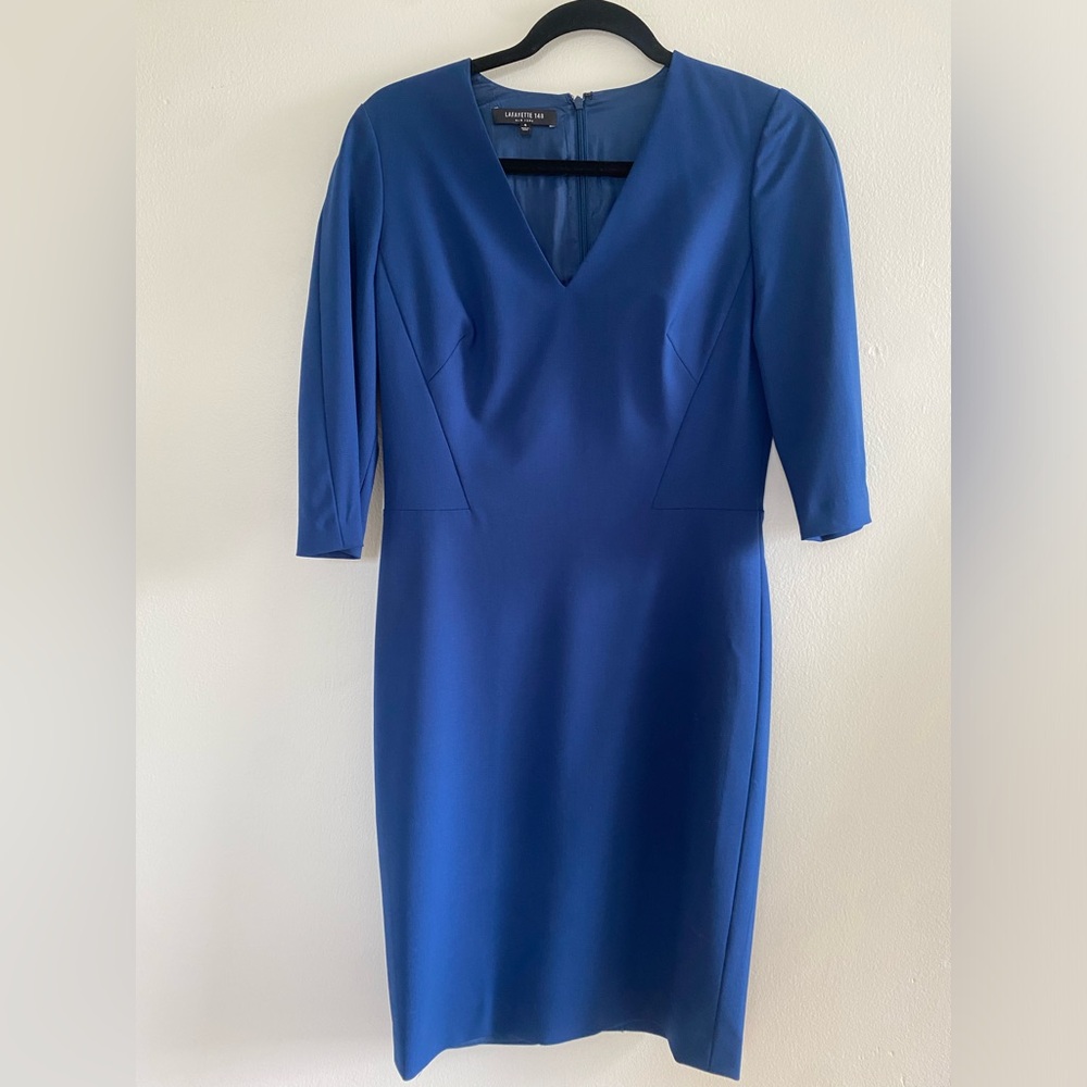 Blue Wool V-Neck Dress - Lafayette 148 New York